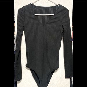 Womens Rib-knit V shape long sleeve Bodysuit